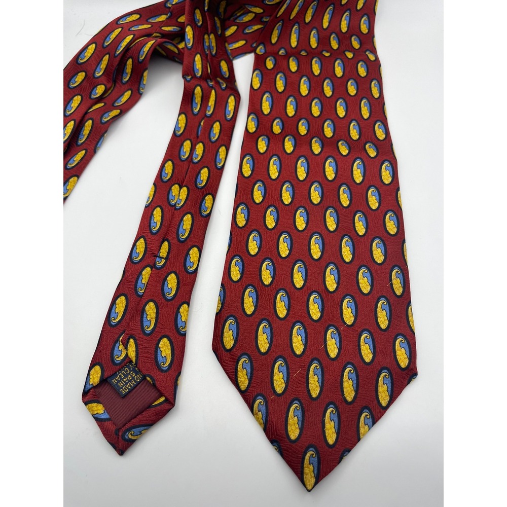Richel Burgundy Red Silk Paisley Medallion Necktie Handmade in Spain Mens Tie
